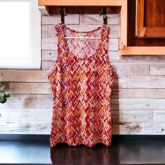 BELLE DU JOUR Citrus Orange White Chevron Tank Size Medium - Picture 3 of 8